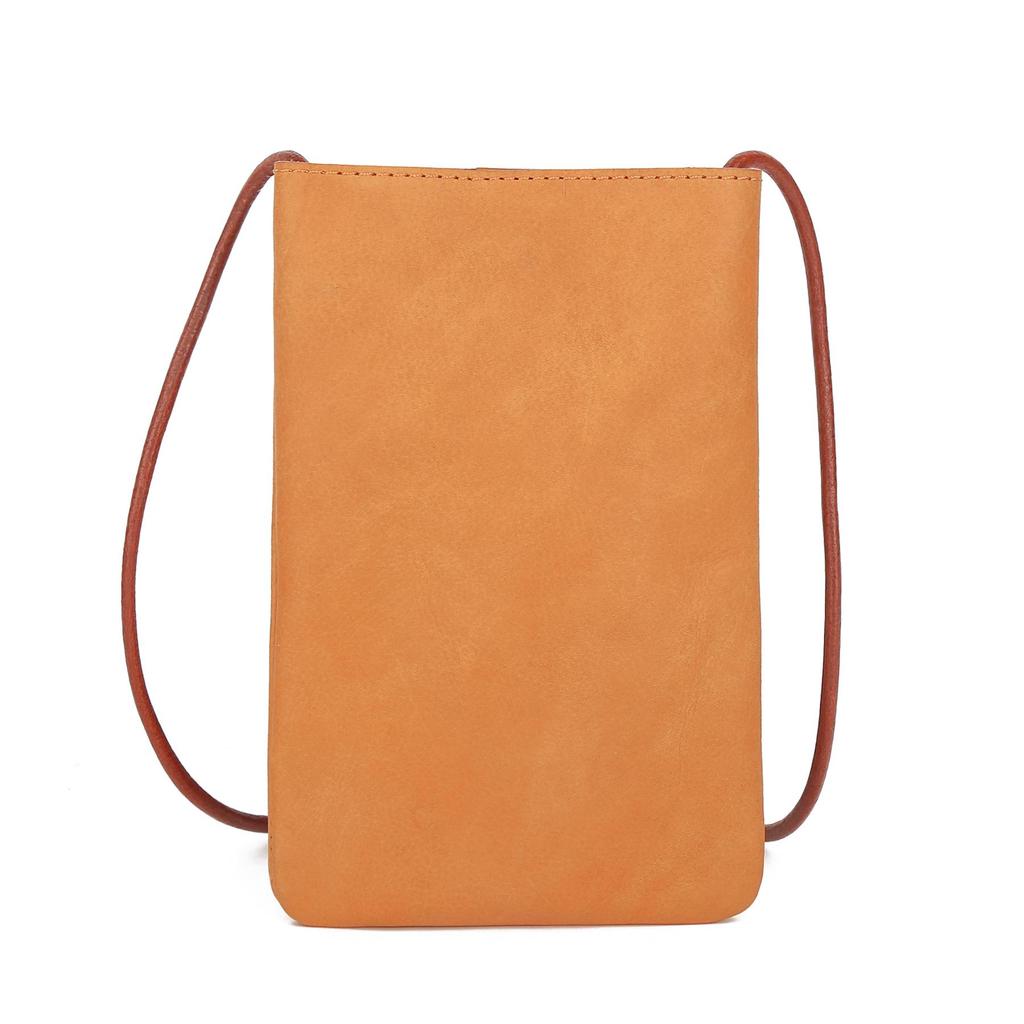Dámska mini crossbody taška na mobil z pravej kože - Jednoduchá, jednofarebná, všestranná kabelka na rameno do ruky pre vonkajšiu módu
