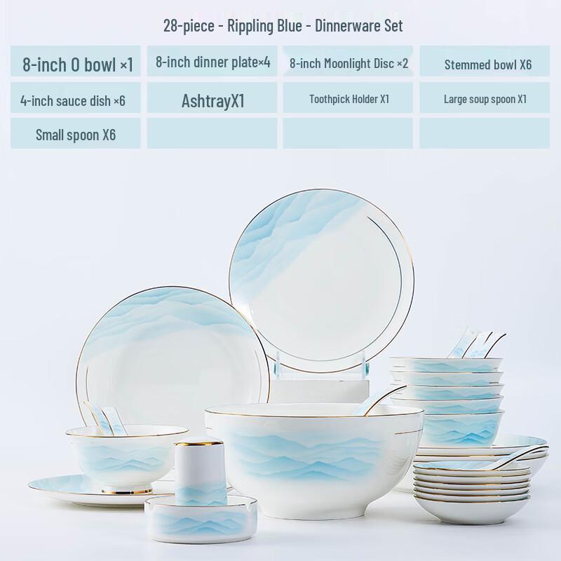

Zhi Shi Hand-Painted Ceramic Dinnerware Set, Azure Sea Design