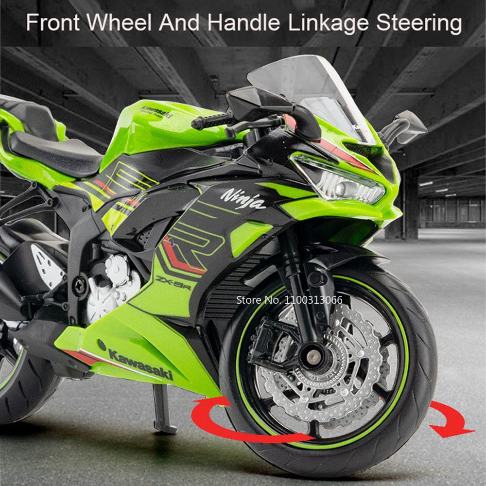 1:12 Kawasaki NIJIA ZX-6R Motorcycle Alloy Model Cars Toys Rubber Tires Wheel Shock Absorpoon Vehicle for Children Festival Gift