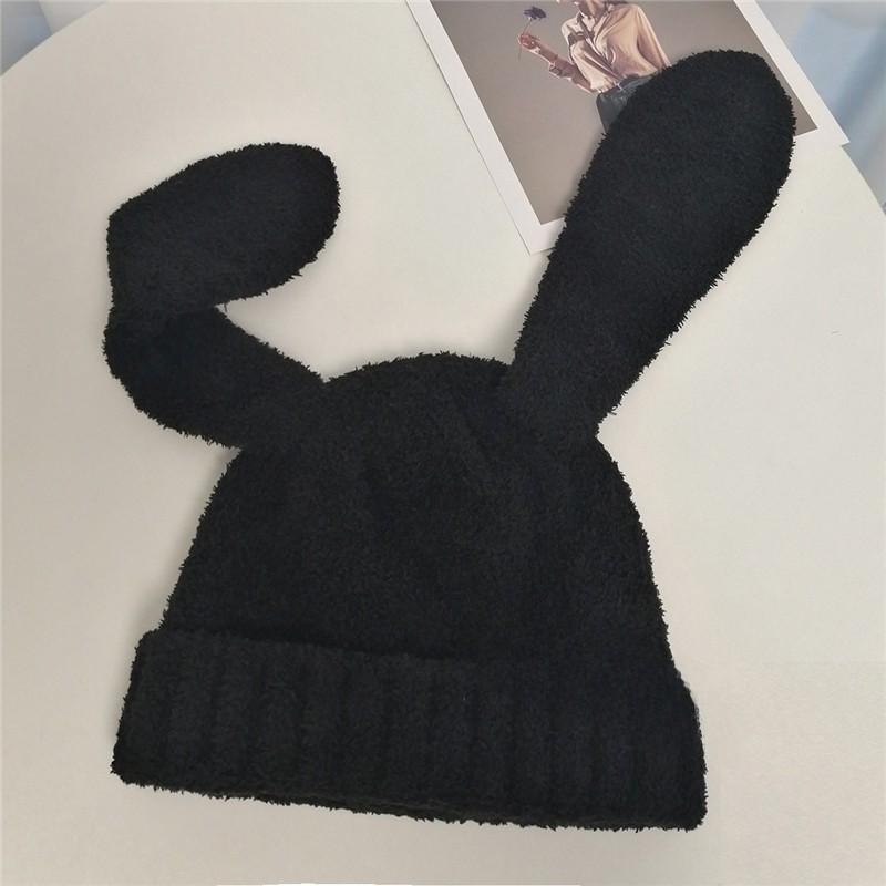 Dopamine Bunny Eared Knitted Hat For Women Winter Warmth Cute Animal Style