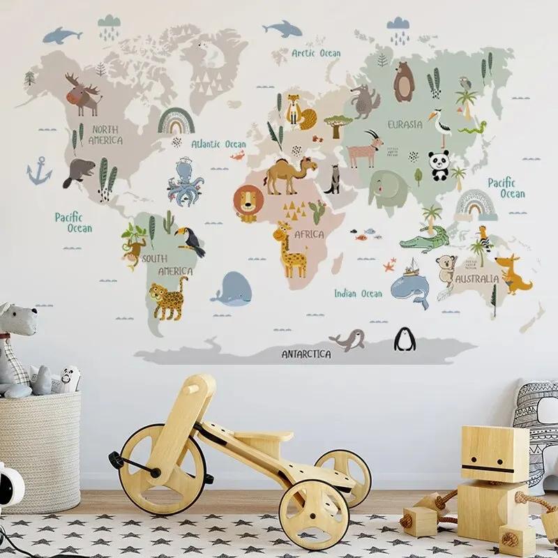 

1 шт. Наклейка на стену с картой животных, Наклейка на стену для украшения дома, Симпатичные товары для украшения комнаты