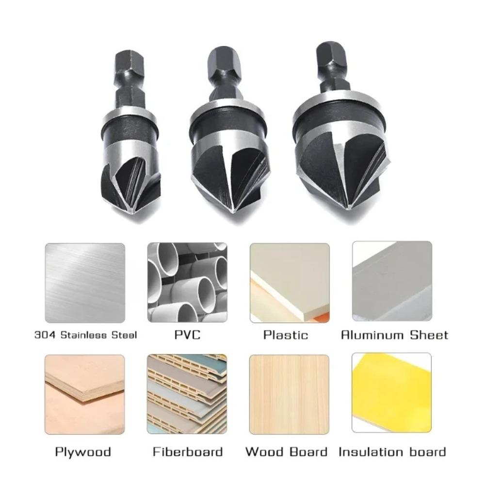 3pcs/1Set 12/16/19mm Countersink Drill Hexagonal Shank Deburring Chamfering  Woodworking Hole Opener