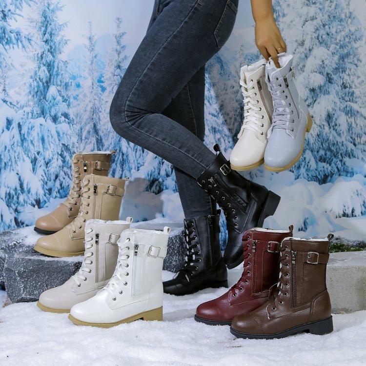 Women Ankle Boots Flat Low Heel Belt Buckle Short Large Size Fall Winter