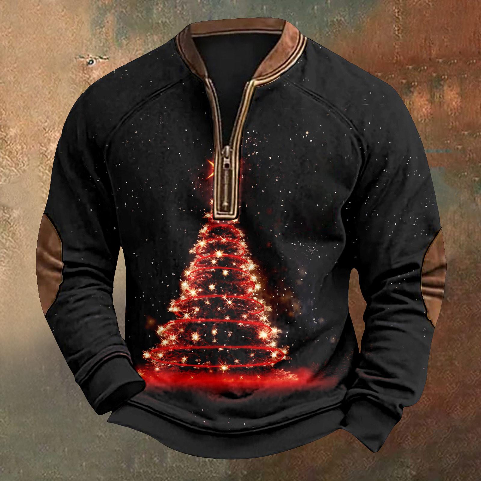 Fengfx Heren Kerst Retro Casual Rits Sweatshirt L