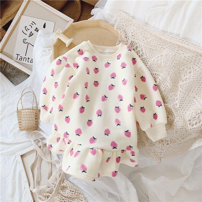 Girls Plush Sweatshirt Dress German Velvet Dress Children's Baby  Polka Dot Flower Bud Skirt