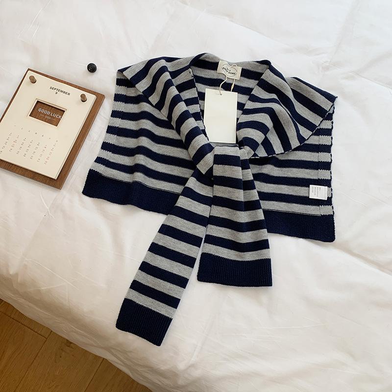 Knitted Striped Wool Shawl Women's Spring and Autumn with Fake Collar Shawl Scarf Versatile Vest