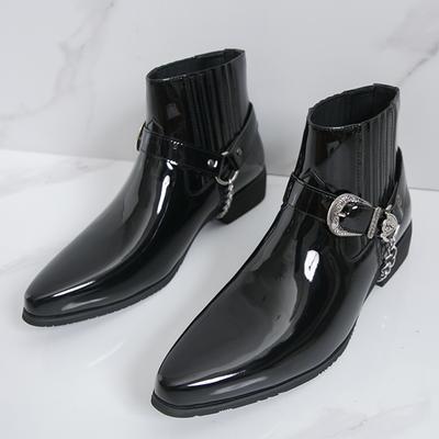Britain New Arrivals Winter British Black Metal Chain Chelsea Ankle Boots Men's Casual Designer High Tops Shoes Zapatos Hombre