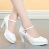 6.5cm Breathable Fashion Soft Leather Silver Red Wedding Shoes Woman Med Block Heels 2025 Platform Pumps Women for Office Mom