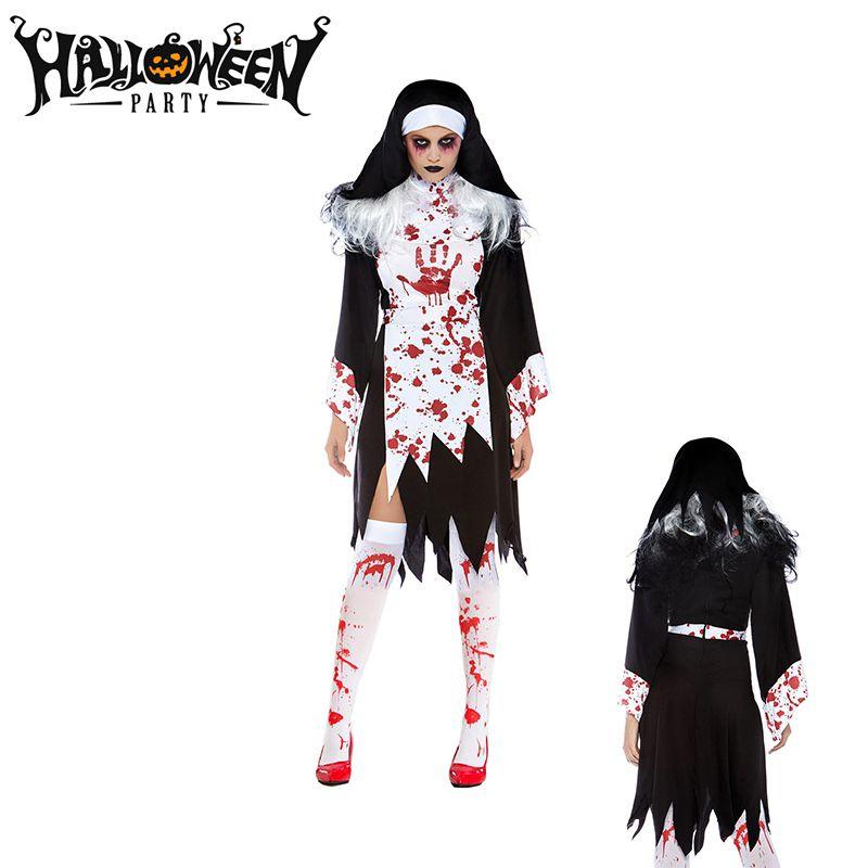 Scary Halloween Horror Nun Ghost Cosplay Costume For Women