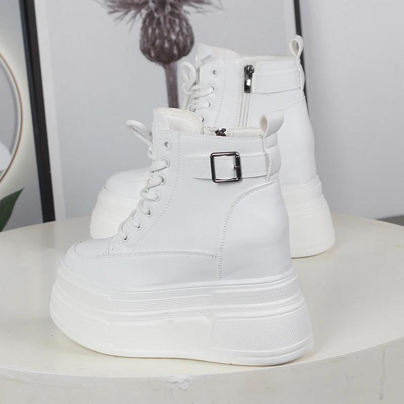 Fashion 12cm Women Autumn Chelsea Spring Ankle Booties Fashion Chimney Ankle Round Toe Wedge Shoes British Genuine Leather Boot