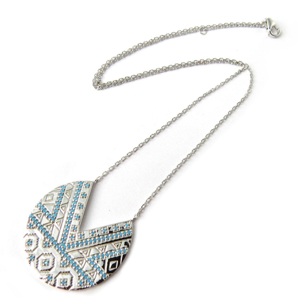 Les Trésors De Lily [N7688] - Collier Argent 'Navajos' turquoise argenté (rhodié)