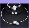 Artificial Pearl Jewelry Set With Diamondaccented Necklace Earrings And Bracelet For Women