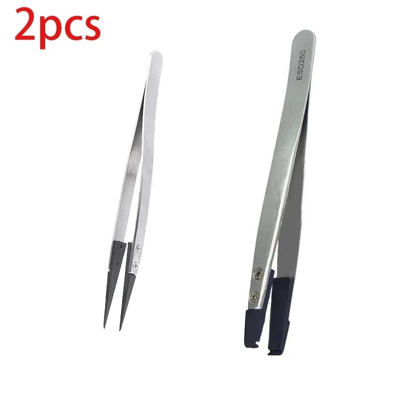 6pcs Watch Hands Installation Work Tweezers Straight Elbow Handle Stainless Antistatic Plastic Tweezers ESD-259 ESD-259A ESD-7A