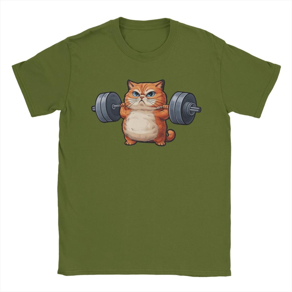 Cat Weightlifting T Shirts Men Cotton Awesome TShirt Crewneck Tees Short Sleeve Clothes Original