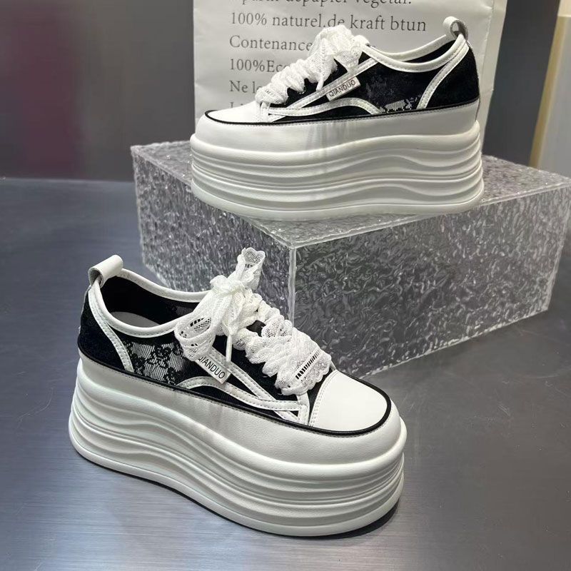 Summer lace mesh breathable thick-soled muffin little white shoes small inner height increase sports casual net shoes