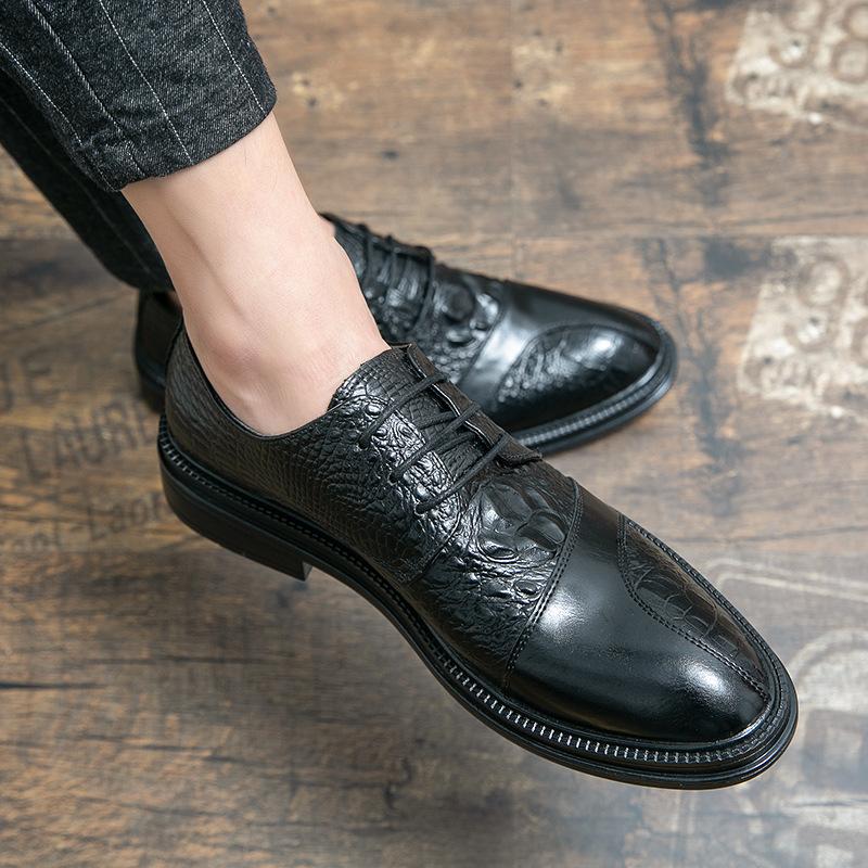 Men's Shoes Fashion Business Dress Leather Shoes Trend Crocodile Pattern Men's Casual Shoes Retro Pointed Leather Shoes