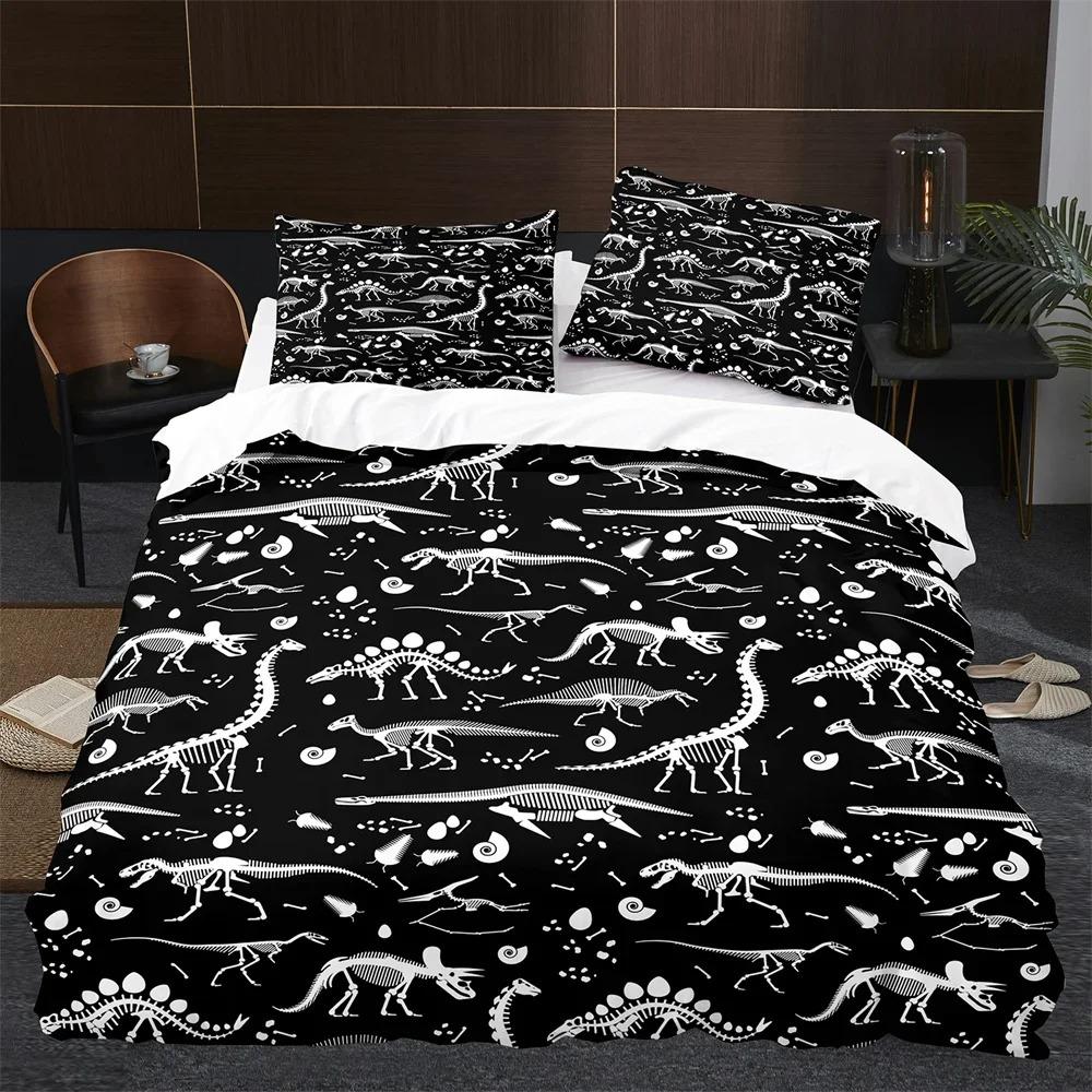 BCartoon Dinosaur Duvet Cover King Queen Size Jurassic World Theme Bedding Set for Kids Boys Ancient Animal Polyester Quilt Cove
