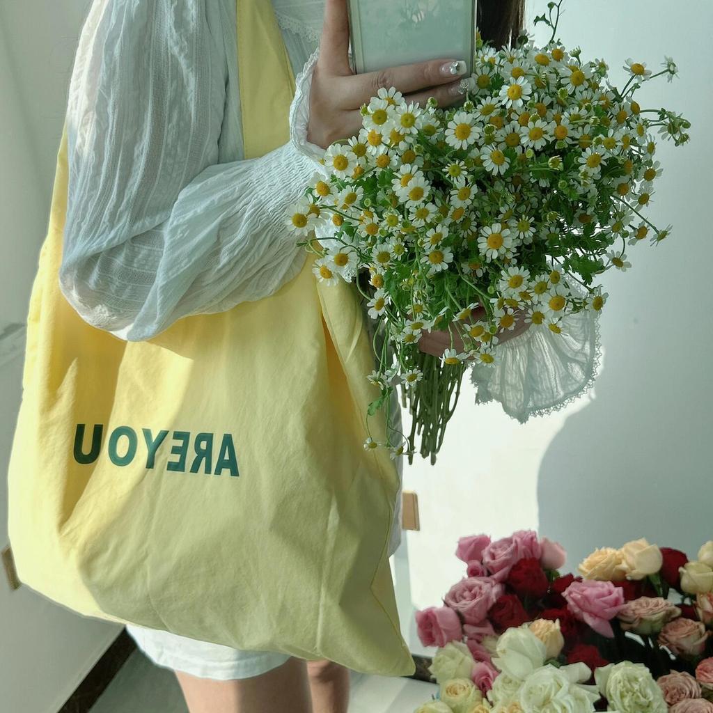 Korean Sweet Wind Canvas Bag Women's Niche Simple Letter Printing Shoulder Bag Commuter Large Capacity Tote Bag Tide