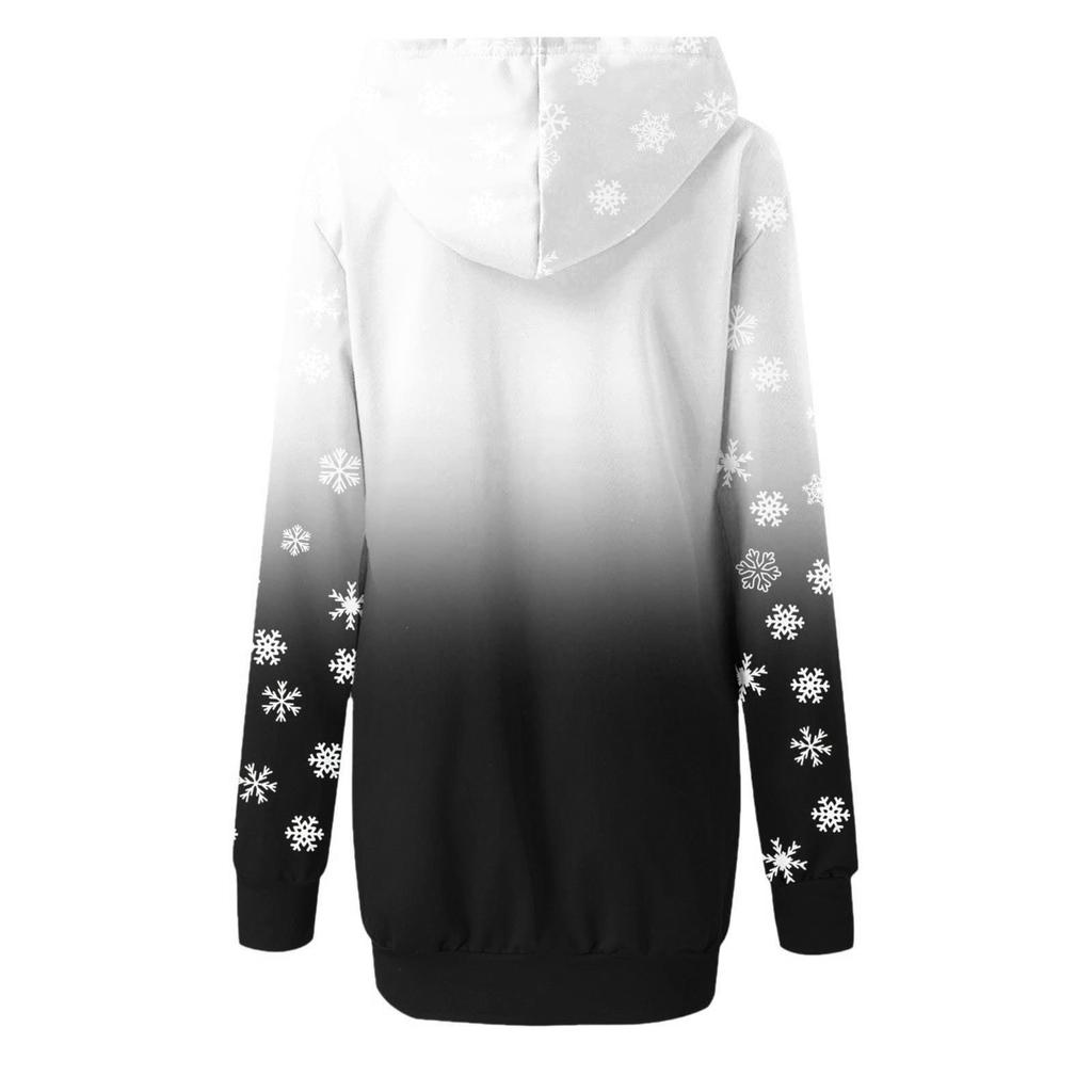 Women's Fashion Christmas Printed Pockets Long Sleeve Hoodies Pullover Dress