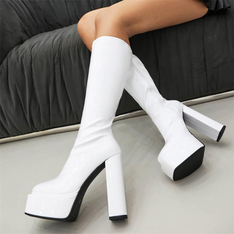 Sexy Kozačky nad koleno Dámské Platforma Vysoký podpatek Černé Bílé Červené Kozačky nad stehno Dámské Trendy 2025 Zip Párty Tanec Striptýzové boty