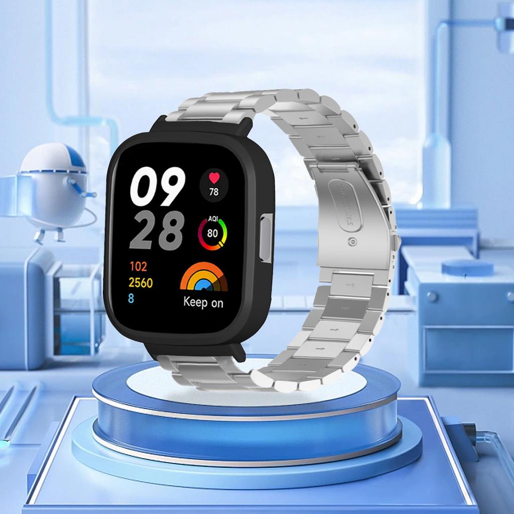 Watch Strap Protective Case Band 2 in 1 Adjusted Stainless Steel Watch Band for