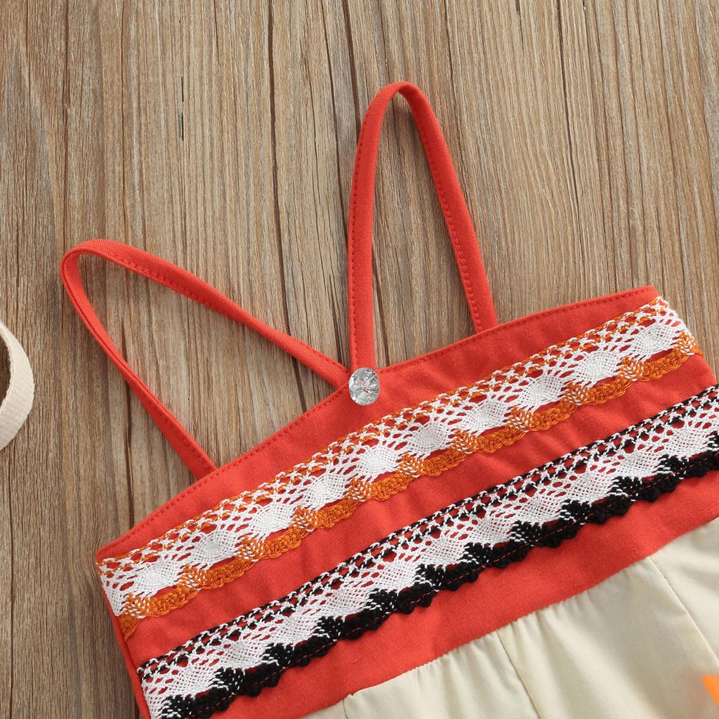 Baby Girls Casual Romper with Flower Decors, Apricot Patchwork Off-the-shoulder Sleeveless Jumpsuit, 0-24 Months