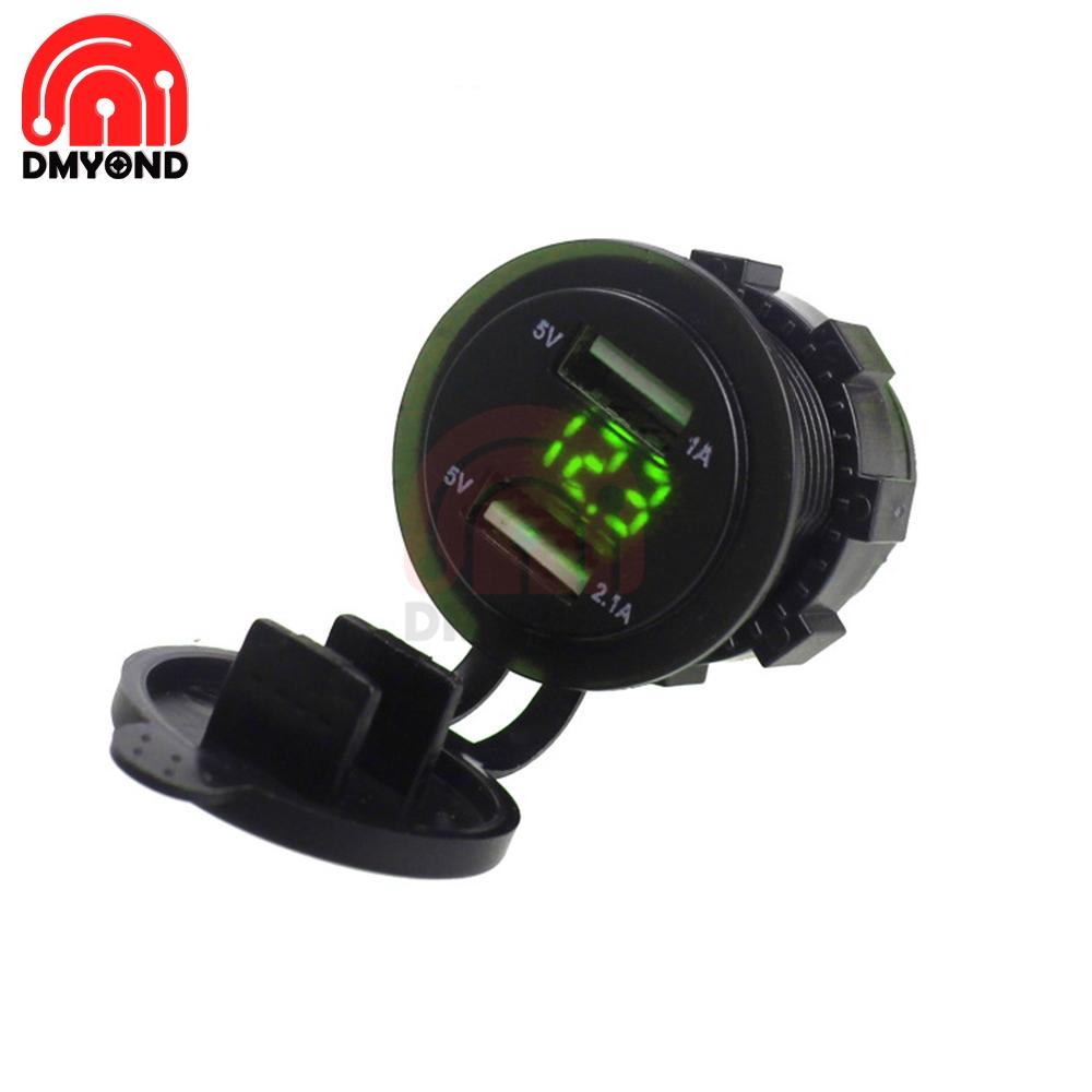 5V 1A 2.1A 12V 2 USB Car Charger Cigarette Lighter Socket Plug LED Voltmeter for Car Fast Chargering Adapter Voltage Monitoring