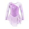 Girls Jazz Dance Bodysuit Rhythmic Gymnastics Stage Wear Sequin Tulle Splice Long Sleeves Cutouts Back Figure Ice Skating Athletic Skirted Leotard
