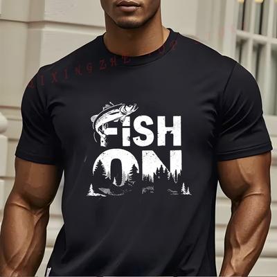Fish On Casual For Men  Novel Design TShirt Funny Present For Mens Short Sleeve TShirts Oneck Top Tees