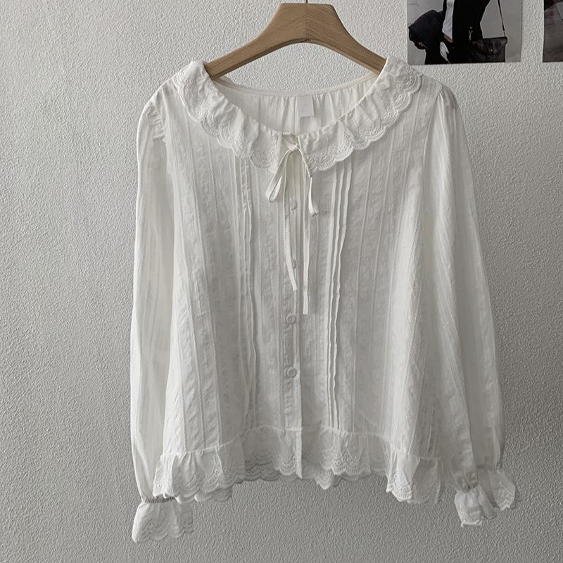 

Весна Осень Водолазка Милая Однобортная Рубашка Женская С Длинным Рукавом Повседневная Белая Хлопковая Блузка Кардиган Топ onesize