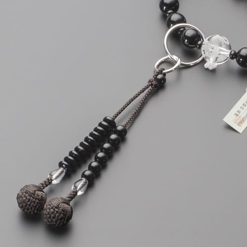 Buddhist Altar Shop Takita Shoten Buddhist Prayer Beads, Jodo Sect, Formal Prayer Beads for Men, Black Onyx with Dragon Carvings and Genuine Crystal,