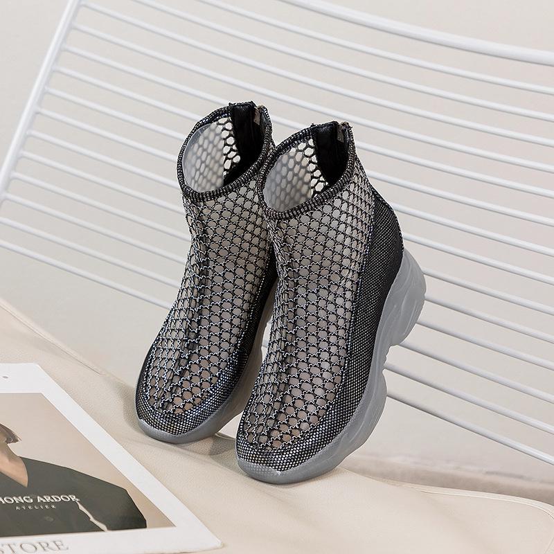 

Женские летние дышащие сетчатые ботильоны на скрытом каблуке с толстой желейной подошвой 2025 37 чёрный