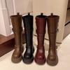 New Fashion Thick Soled Knee High Boots For Women, Retro British Style Belt Buckle Knight Boots, Versatile Long Boots