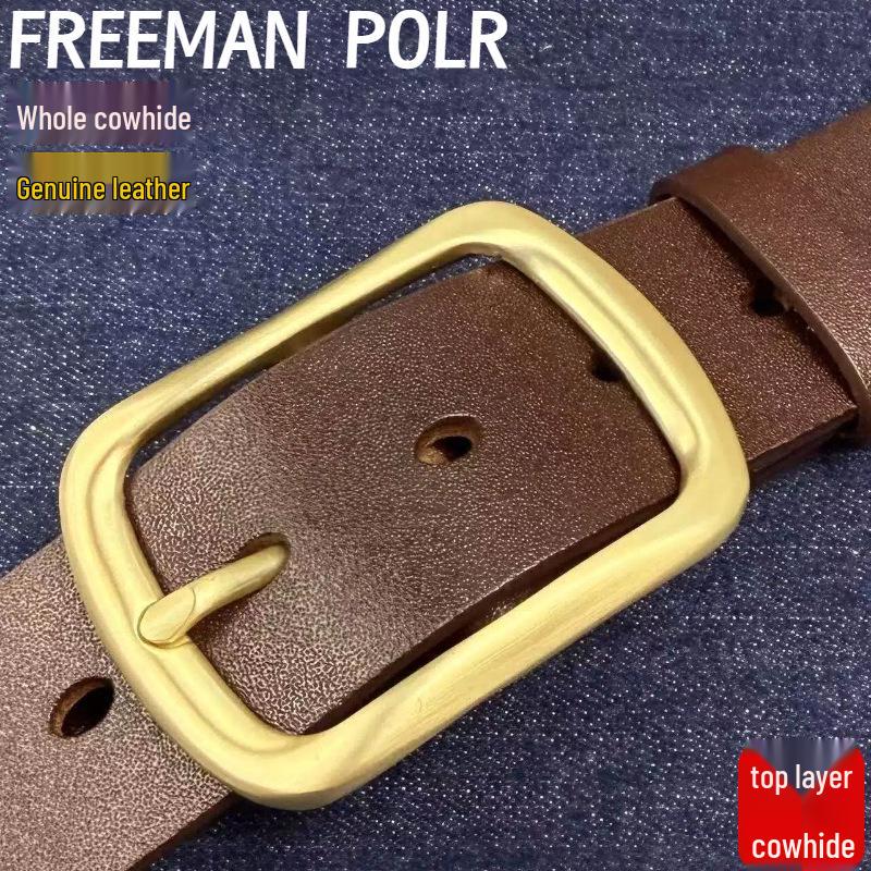 Men's Genuine Cowhide Leather Belt with Imitation Copper Pin Buckle - Fashionable and Versatile for Jeans