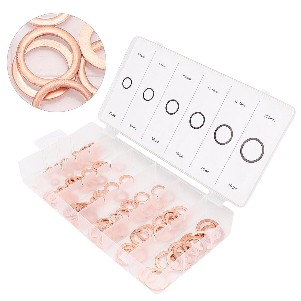 110 pcs Mixed Size Copper Washer Assortment Flat Ring Oil Brake Line Seal
