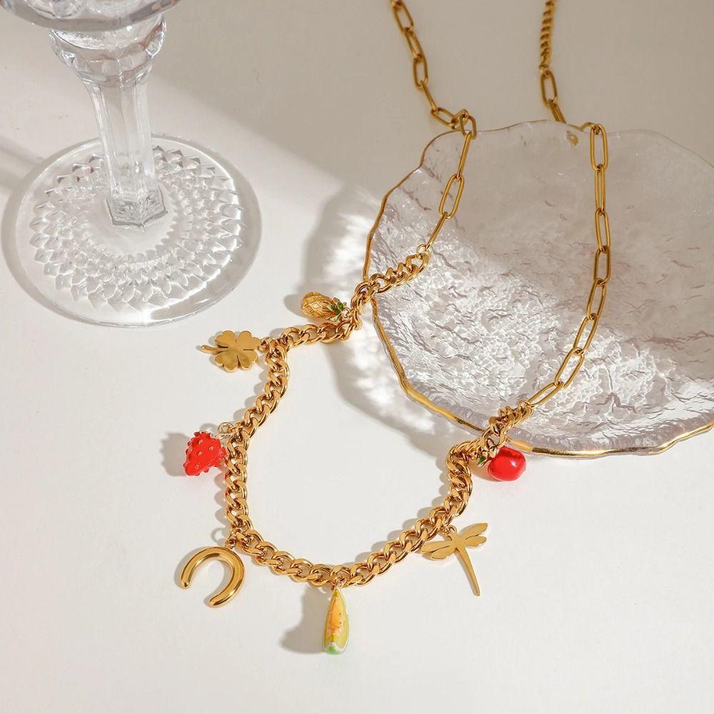 Fruit Series Strawberry Necklace Loveheart Love Chain Choker France Style Cherry Bracelet  Spring