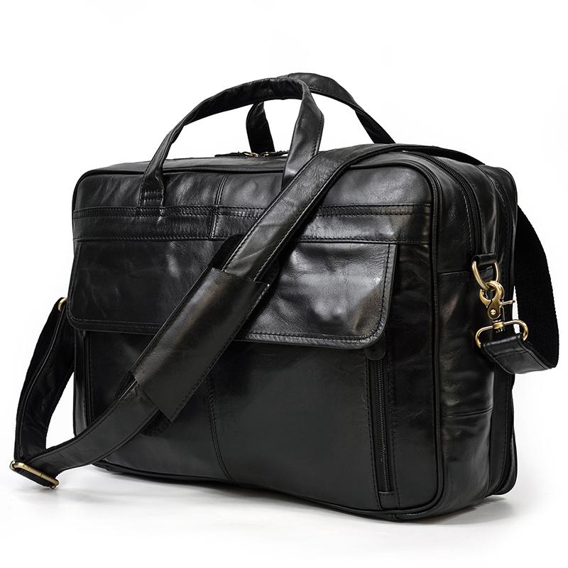 17" Black Mens Genuine Leather Shoulder Bag Messenger Bag Travel Laptop Bag Men Male Document Business Bag Leather Briefcase Bag
