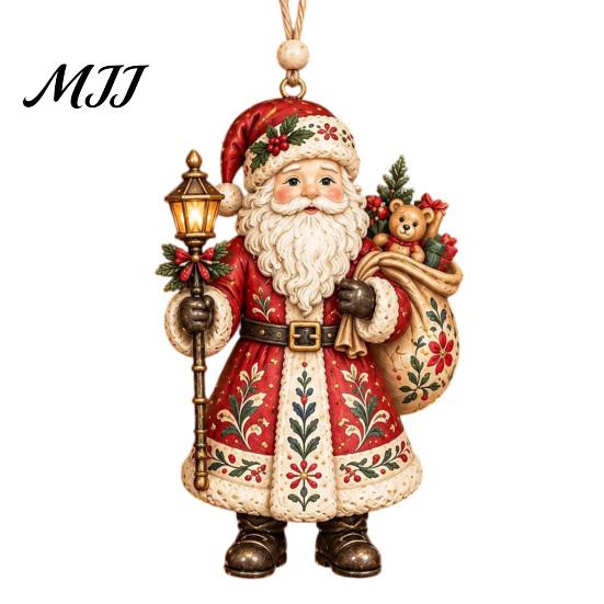 Festive Home Decor Accents Folk Art 2D Ornament, Acrylic Christmas Hanging Decoration, Retro Nutcracker Window Ornaments Angel Santa Rocking