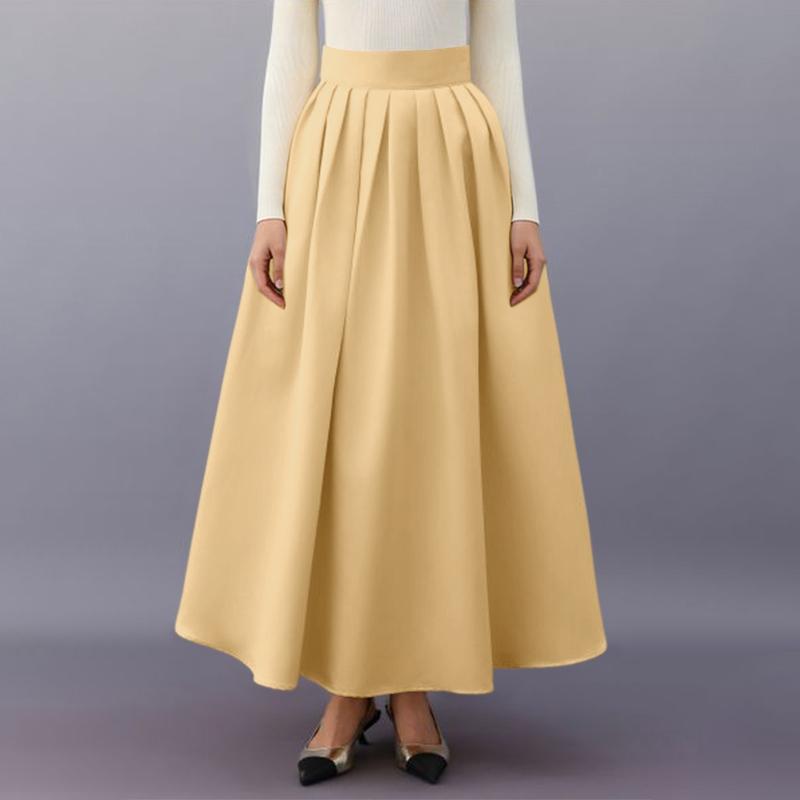 ZANZEA Women Casual Elastic Waist Summer Loose A-line Long Skirts S хаки