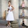 Classic Summer New Fashion Export Solid Color and V-neck Sleeveless Waist-Tight Simple Dress Fq0081 Best Selling
