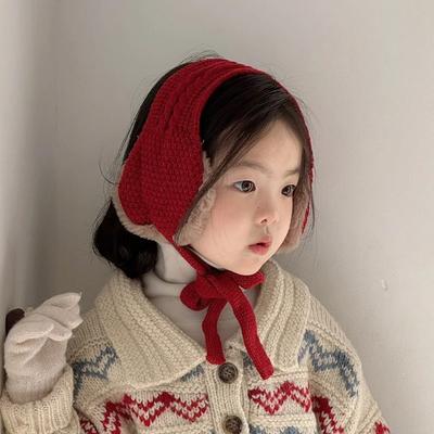 Korean Fahion Kids Ear Muffs Winter New Ins Girl Lace Tie Knitted Thicken Warm Hair Ear Covers Soft Baby Ear Warmer Headband