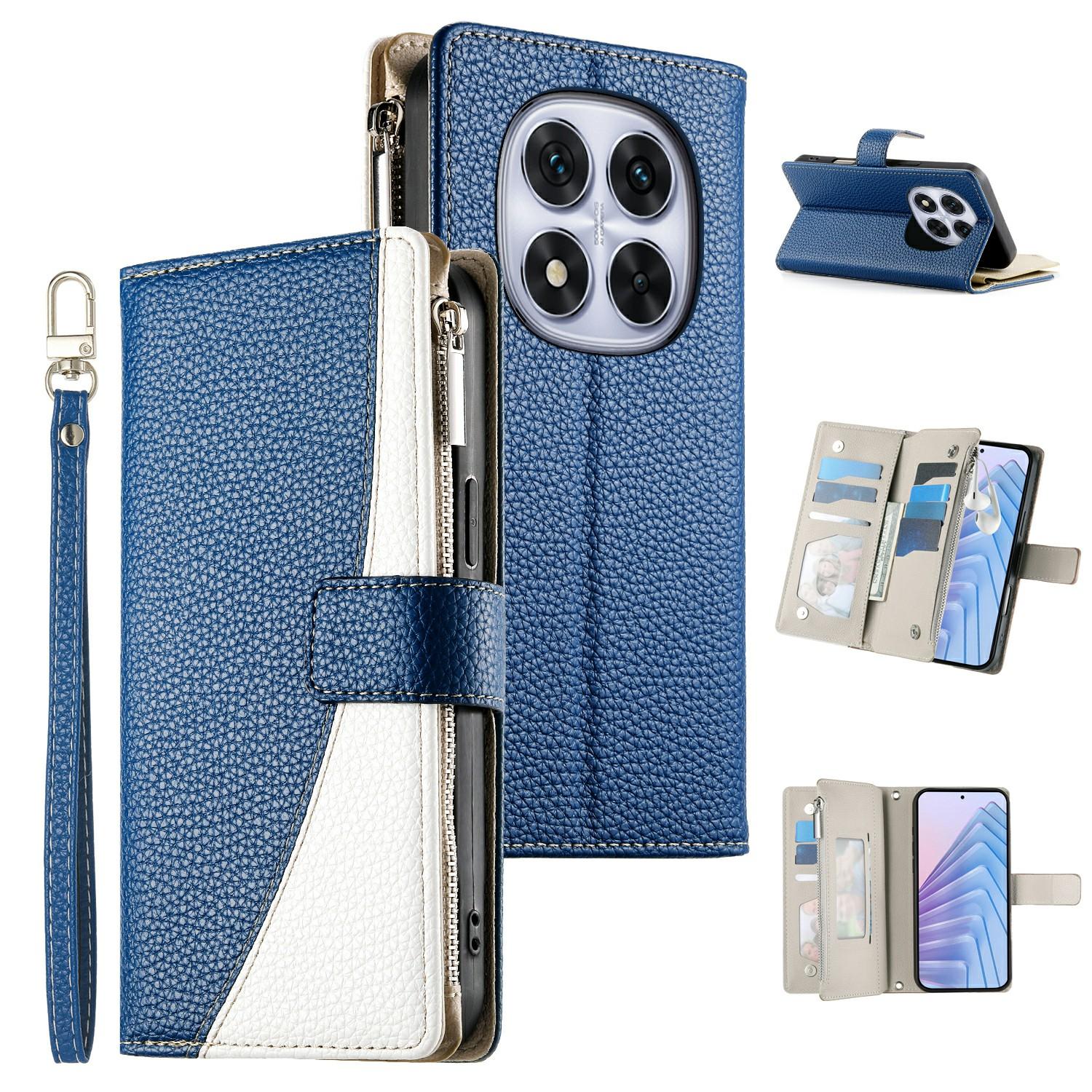 

For Xiaomi Redmi Note 15 Pro 5G (Global) Case Zipper Wallet Color Splicing Leather Flip Phone Cover with Straps