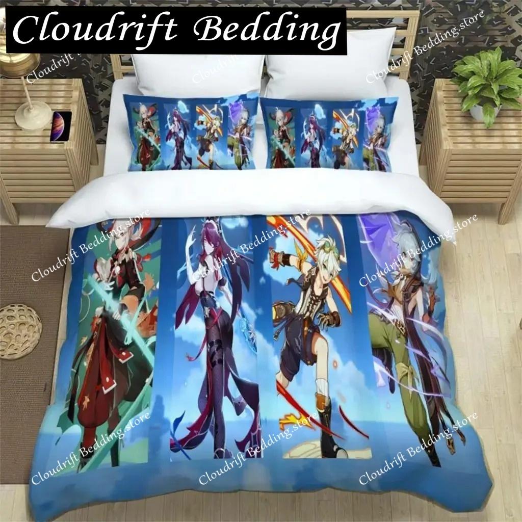 Genshin Impact Digital Printed Polyester Bedding Set For Boys And Girls Three Piece Comfortable Soft Couple Gift Bedding Sets