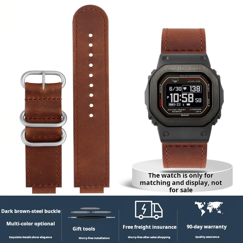 Modified retro cowhide watch straps for Casio G-SHOCK 3516 DW-H5600 DW-H5600MB convex end leather watchband black brown bracelet