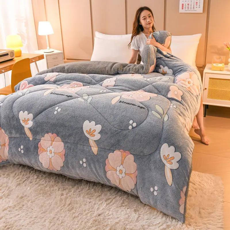 Thick Lamb Wool Printed Blanket Double Sided Velvet Autumn and Winter Warm Comforter Single Dormitory Comfortable Bedding Quilt