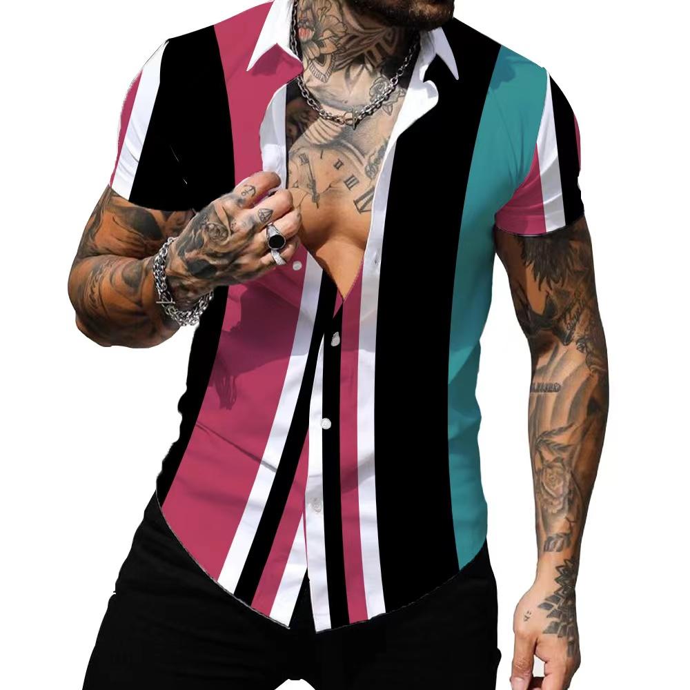 Summer Hawaiian Shirts 3d Printed Striped Sexy Men Women Clothing Men's Vocation Lapel Camisa Fashion Beach Short Sleeve  Blouse