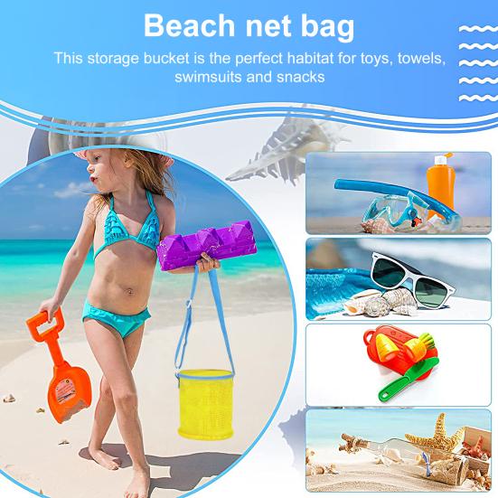 Netz-Strandtasche mit Schultergurt, großes Fassungsvermögen, Reißverschluss, Mehrzweck-Muschelhalter, Aufbewahrungseimer für Reisesandspielzeug