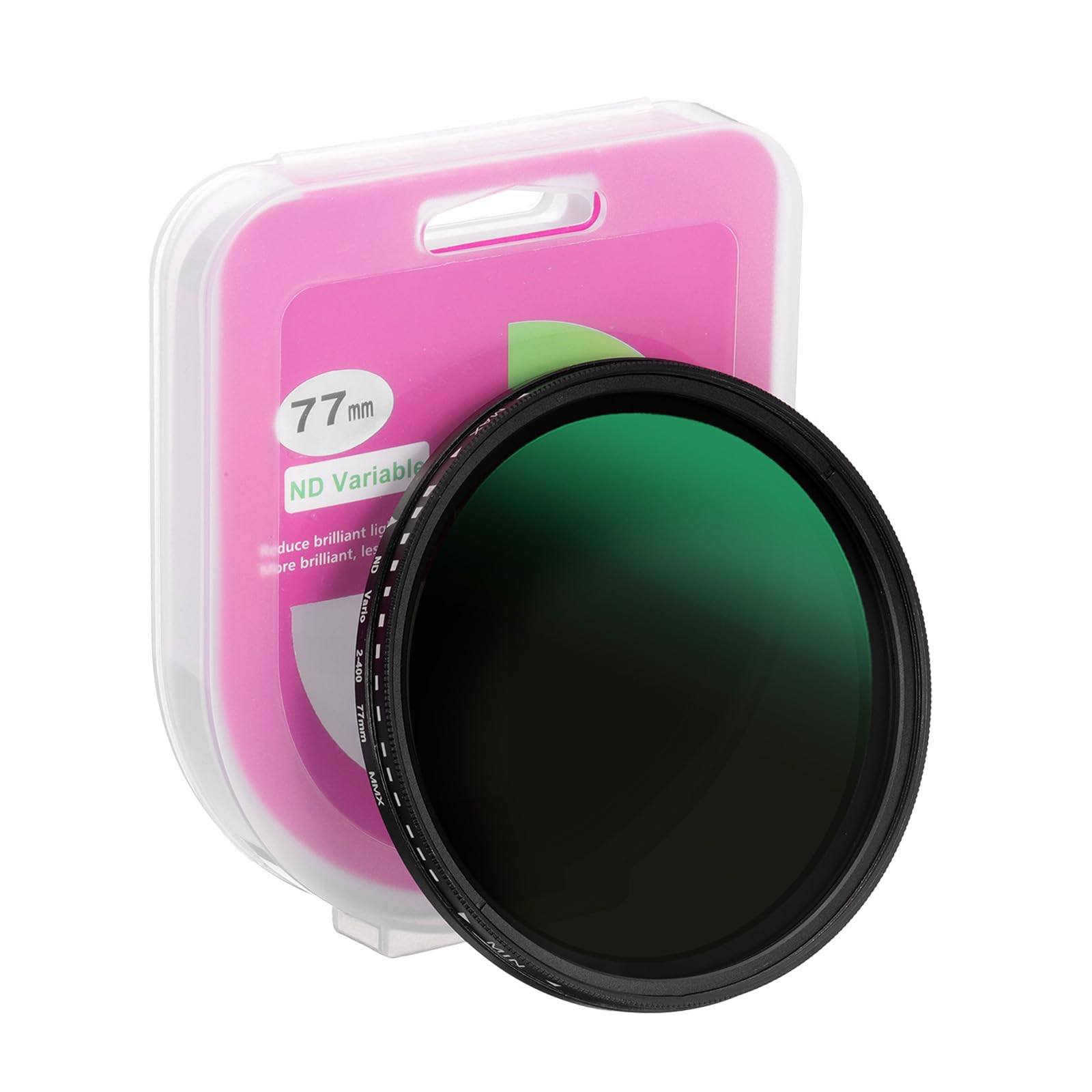 PATIKIL 77mm ND Variable ND Lens Adjustable Neutral Density Slim Optical Glass for Camera Lens Vlog Portrait Black Filter, ND2-ND400 Filter,