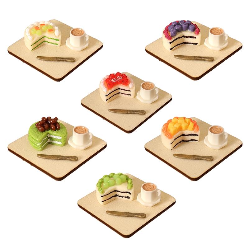 1Set 1:12 Puppenhaus Miniatur Kuchen Kaffee Gabel Tablett Lebensmittel Modell Küche Dekor Spielzeug Puppenhaus Zubehör
