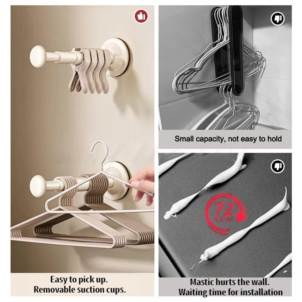 Wall Mounted Suction Cup Hanger Retractable Storage Rack Durable Drying Rack